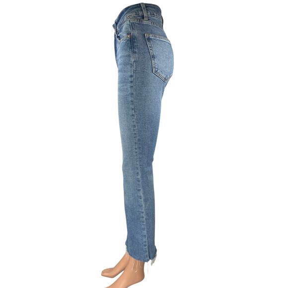 H&M Women's Blue High Waisted Raw Hem Casual Bootcut Flared Denim Jeans Size 2 - Picture 2 of 5